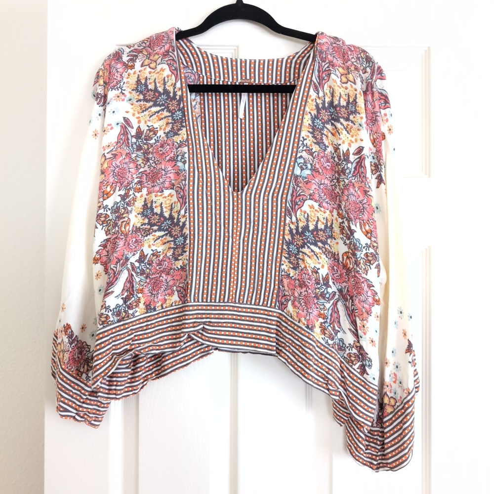 Free People Men's Striped Dot Pattern Shirt in Orange and Gray